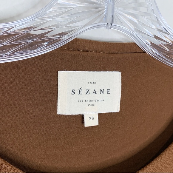 Sezane Ida Blouse (Sz FR 38) Short Sleeve Coffee Brown - Picture 11 of 16
